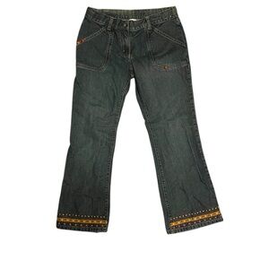 Embroidered dark wash bootcut jeans